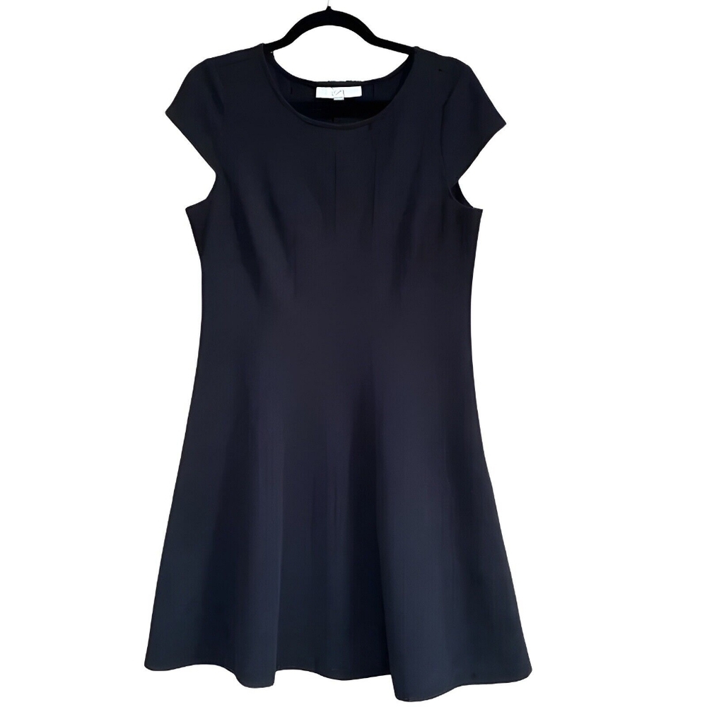 Anne Klein Black Dress Fit Flare Cap Sleeve Career Classic